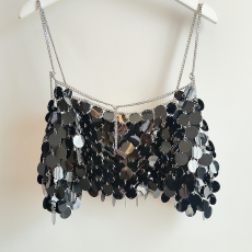 批发洋气高端欧美<b class='q'>性感</b>辣妹<b class='q'>夜店</b>蹦迪表演镂空上衣重工闪闪亮片吊带背心外套女