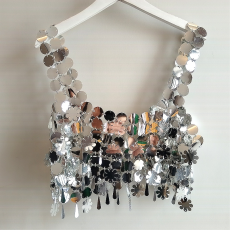 批发欧美重工短款闪闪亮片吊带背心<b class='q'>夜店</b>表演蹦迪<b class='q'>性感</b>镂空无袖上衣女