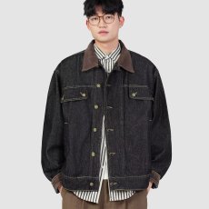 批发美式复古拼接翻领底特律工装夹克男<b class='q'>休闲</b>宽松牛仔<b class='q'>外套</b>上衣