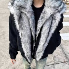 批发2025美式座山雕毛领加绒加厚棉服夹克男女冬季cleanfit工装外套