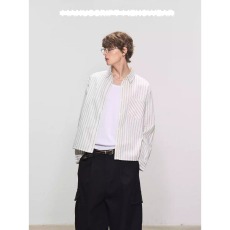 批发潮牌百搭泡泡纱<b class='q'>衬衫</b><b class='q'>男款</b>秋季高智感休闲正肩长袖<b class='q'>衬衣</b>复古条纹上衣