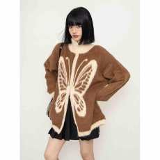 批发水貂绒美式<b class='q'>街头</b>蝴蝶结拼接开衫拉链毛衣秋冬慵懒风针织衫拼色外套