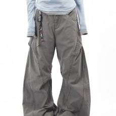 批发多口袋水洗做旧阔腿弯刀牛仔裤<b class='q'>男</b>装复古vibe风直筒拖地微喇<b class='q'>哈伦裤</b>