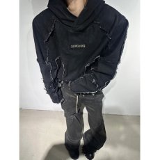 批发重工朋克解构感水洗小众拼接流苏牛仔卫衣外<b class='q'>套男</b>美式街头套头夹克