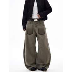 批发复古泼墨做旧褶皱工装牛仔裤男女美式春秋款直筒微喇<b class='q'>哈伦</b>阔腿裤子