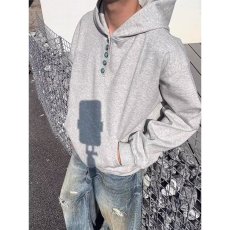 批发美式纽扣连帽纯色卫衣重磅<b class='q'>长袖</b><b class='q'>男</b>女新款套头宽松百搭秋冬上衣