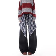 批发中性美式复古阔腿弯刀裤男女春新款<b class='q'>设计</b>感高腰直筒拖地屁帘牛仔裤