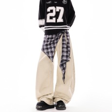 批发中性美式复古阔腿弯刀裤男女春新款<b class='q'>设计</b>感高腰直筒拖地屁帘牛仔裤