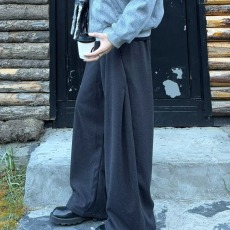 批发灰色毛呢高级感裤子<b class='q'>男</b>2025春秋流行穿搭<b class='q'>西装</b>裤宽松阔腿垂感休闲裤