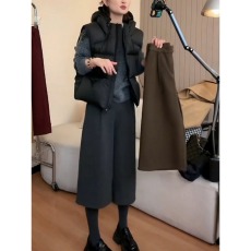 批发毛呢八分西装裤女秋冬加厚胖妹妹显瘦宽松高腰休闲直筒<b class='q'>七分</b>阔腿裤