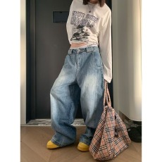 批发2025美式水洗做旧弯刀牛仔裤男女宽松小众<b class='q'>设计</b>感阔腿休闲长裤