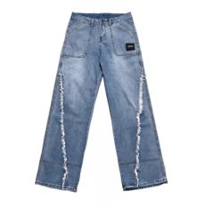 批发美式oversize复古牛仔裤子<b class='q'>设计</b>感女春秋小众宽松直筒阔腿拖地长裤