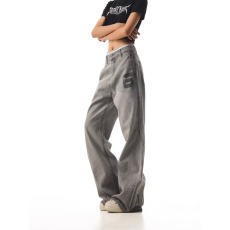 批发复古<b class='q'>牛仔裤</b>男宽松直筒春秋款做旧美式风裤夏季休闲潮牌阔腿裤