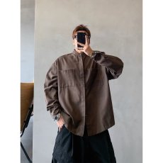 批发长袖<b class='q'>衬衫</b>男宽松工装外套情侣款纯色百搭上衣秋装潮酷流行