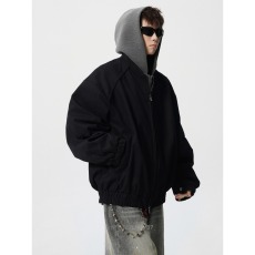 批发假两件<b class='q'>外套</b>男春秋季2025新款潮流设计感连帽<b class='q'>夹克</b><b class='q'>男士</b>秋装加厚棉服