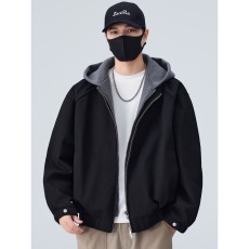 批发假两件<b class='q'>外套</b>男春秋季2025新款潮流设计感连帽<b class='q'>夹克</b><b class='q'>男士</b>秋装加厚棉服