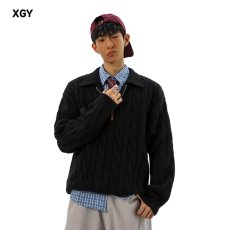 批发<b class='q'>韩国</b>男装慵懒麻花条纹针织衫男高级感修身长袖<b class='q'>卫衣</b>亨利领扭绳毛衣