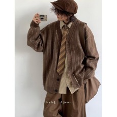 批发秋冬日系格子衬<b class='q'>衫</b>男女宽松<b class='q'>寸</b>衣学院风休闲简约长袖毛衣衬衣外套