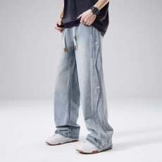 批发<b class='q'>牛仔裤</b>子<b class='q'>男</b>士2024新款美式潮设计感百搭休闲直筒裤春秋款阔腿长裤