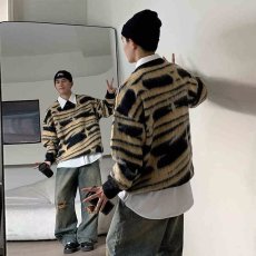 批发美式复古潮牌软糯毛衣撞色慵懒长袖圆领宽松休闲<b class='q'>情侣</b><b class='q'>外套</b>