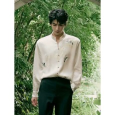 批发张凌赫同款新中式立领男女款<b class='q'>衬衫</b>长袖飞鹤苏绣刺绣复古国风男上衣