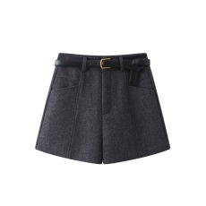 批发<b class='q'>大码</b>胖mm韩系高腰a字毛呢短裤女秋冬宽松休闲直筒五分裤阔腿靴裤