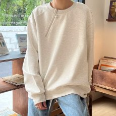 批发春秋季花灰色圆领长袖t恤男202新款<b class='q'>设计</b>感痞帅内搭长袖打底衫男