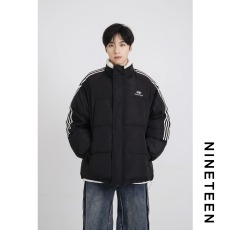 批发冬季新款美式覆古三条杠运动立领刺绣棉服<b class='q'>外套</b>学生棉衣男