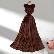 批发轻奢法式<b class='q'>名媛</b>小众独特设计编织交叉圆领<b class='q'>连衣裙</b>女无袖收腰显瘦大摆网纱长裙