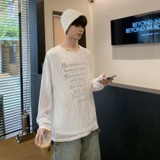 批发2024时尚镂空网纱假两件针织罩衫<b class='q'>男</b>夏季薄款潮牌防晒<b class='q'>长袖</b><b class='q'>t</b><b class='q'>恤</b>外套