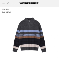 批发立领条纹毛衣<b class='q'>男</b>士秋冬季新款<b class='q'>韩版</b>潮流宽松套头半拉链针织衫上衣