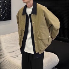 批发2025新款美式复古撞色扣子<b class='q'>牛仔外</b><b class='q'>套男</b>女休闲百搭拼接潮牌情侣夹克