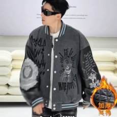 批发美式复古字母刺绣拼接<b class='q'>棒球</b>服夹克男女宽松潮牌夹棉情侣高街外套潮