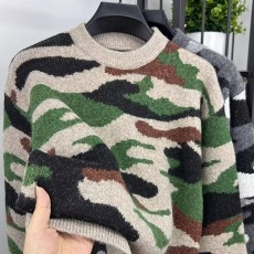 批发迷彩圆领<b class='q'>套头</b>毛衣男士秋冬季慵懒风针织衫外套潮流休闲毛线衣