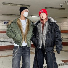 批发美式高级感连帽毛领cleanfit座山雕外套男冬季夹克棉服潮