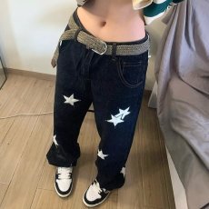 批发原宿阔腿星星<b class='q'>牛仔</b>裤女秋冬新款大码胖mm宽松显瘦梨形身材直筒裤子