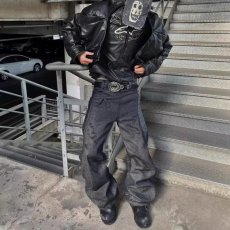 批发美式复古水洗做旧cleanfit<b class='q'>牛仔裤</b>男高街微喇弯刀vibe显瘦黑色裤子