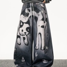 批发喷漆手绘涂鸦卡通动漫<b class='q'>牛仔</b>裤男女高街ing宽松嘻哈长裤街头潮牌