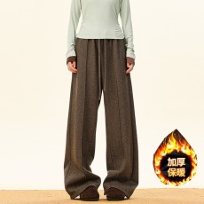 批发秋冬季加绒加厚拼接休闲裤子男<b class='q'>女</b>美式高街宽松直筒裤垂感阔腿<b class='q'>长裤</b>