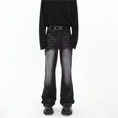 批发美式复古水洗做旧黑色微喇叭<b class='q'>牛仔裤</b>男高街休闲裤子青少年