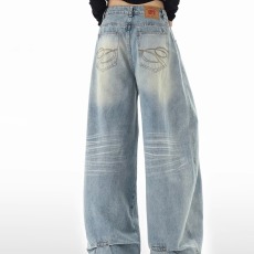 批发浅蓝色高腰<b class='q'>牛仔</b>裤女春秋2025年新款宽松显瘦弹力阔腿喇叭拖地裤子