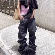 批发美式复古水洗做旧cleanfit<b class='q'>牛仔裤</b>男高街微喇弯刀vibe显瘦黑色裤子