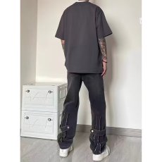 批发美式复古vibe裤子水洗黄泥色弯刀<b class='q'>牛仔裤</b>男款小众修身直筒微喇长裤