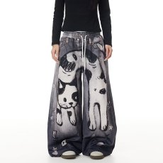 批发喷漆手绘涂鸦卡通动漫<b class='q'>牛仔裤</b>男女高街ing宽松嘻哈长裤街头潮牌