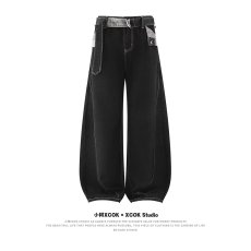 批发新款美式高街百搭复古牛仔裤男款微喇宽松休闲设计潮牌vibe长裤