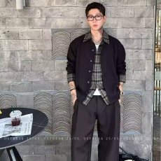 批发2025秋季新款休闲夹克男美式复古假两件翻领上衣男士宽松工装外套