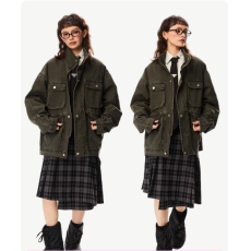 批发美式巴恩风重工做旧砂洗<b class='q'>工装</b>外套女落肩袖设计感小众夹克上衣