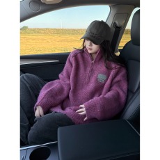 批发美式小高领拉链慵懒软糯毛衣<b class='q'>情侣</b><b class='q'>韩版</b>设计感小众通勤针织衫潮