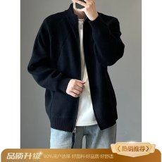 批发cleanfit<b class='q'>黑色</b><b class='q'>针织</b><b class='q'>开衫</b>外套男款秋冬高级感慵懒风韩系立领拉链毛衣