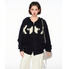 批发2025韩国chic秋季复古连帽撞色宽松马海毛长袖<b class='q'>开衫</b><b class='q'>针织</b>毛衣外套女